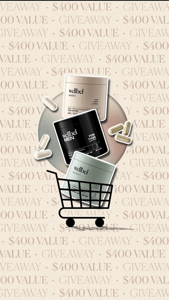 A high-conversion ad creative displaying a shopping cart filled with various dietary supplement bottles, framed by a giveaway value proposition.